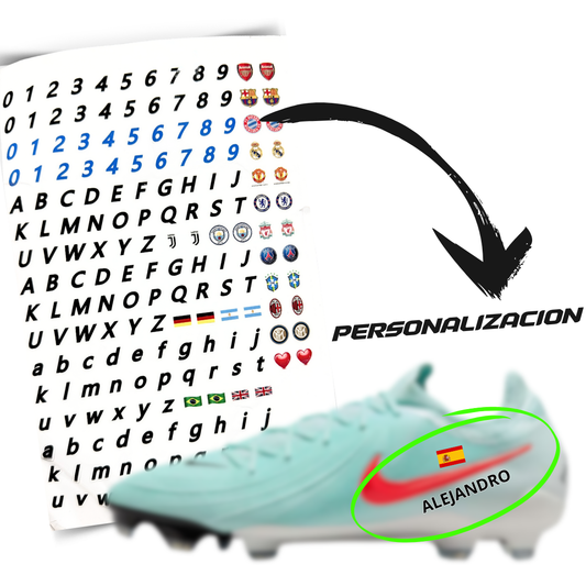 TABLA PARA PERSONALIZAR BOTAS DE FÚTBOL CON LETRAS Y ESCUDOS